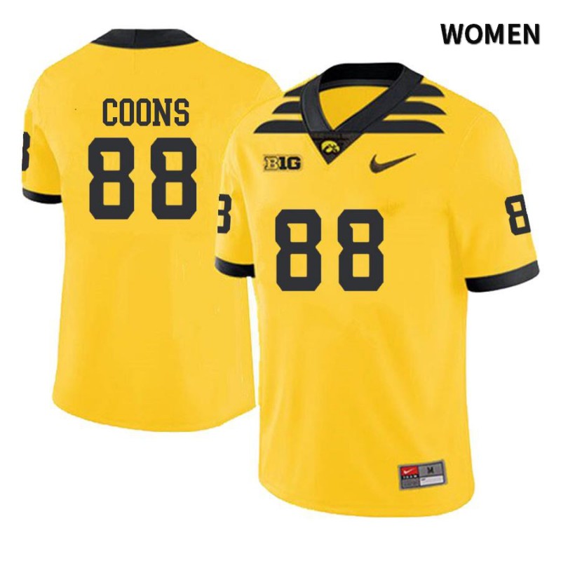 Women's Iowa Hawkeyes NCAA #88 Jacob Coons Yellow Authentic Nike Alumni Stitched College Football Jersey JX34U50QG